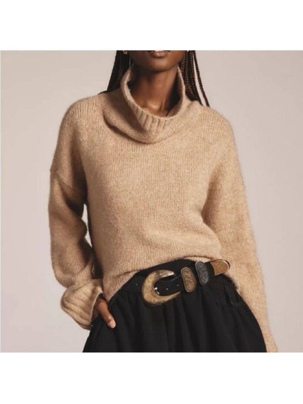 Anthropologie Pilcro XS Wool Blend Cowl Neck Sweater Tan VGUC